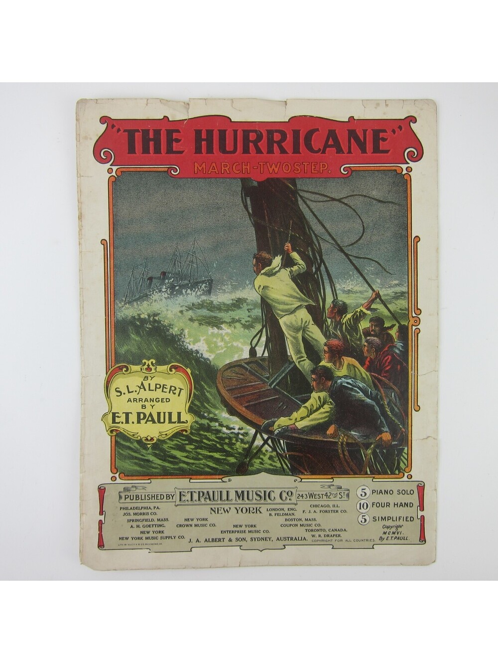 Sheet Music The Hurricane March Two-Step by S.L. Alpert E.T. Paull Antique 1906